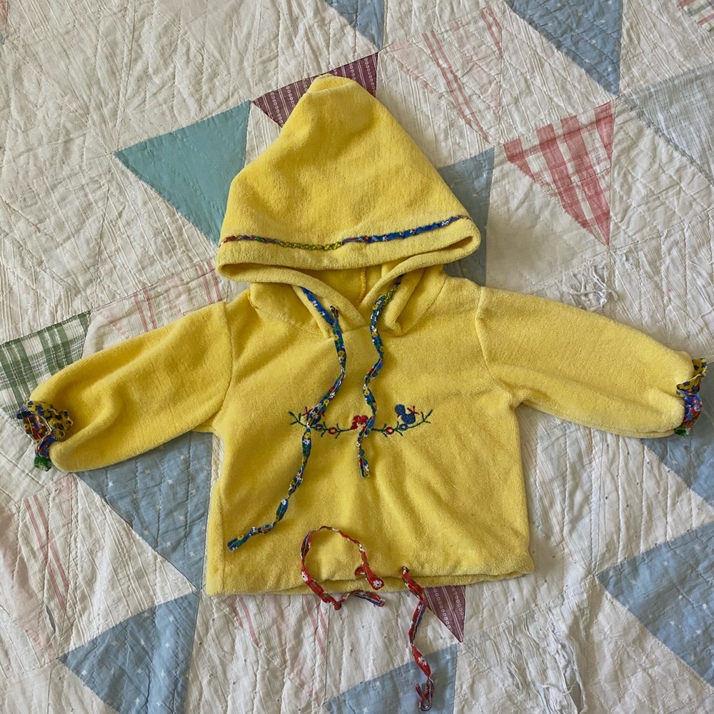 Vintage Baby Girl Yellow Hooded Terry Sweatshirt